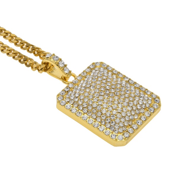 Mens cuban ice bling gold necklace chain set - Picture 3 of 6